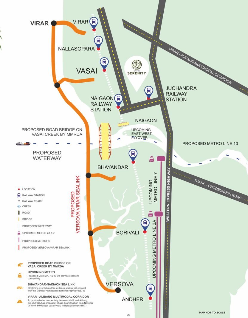 Connectivity map showing Naigaon railways, highways, creek, metro and sealink proposals