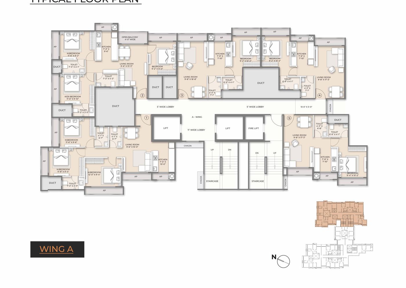Typical floor plan for Wing A