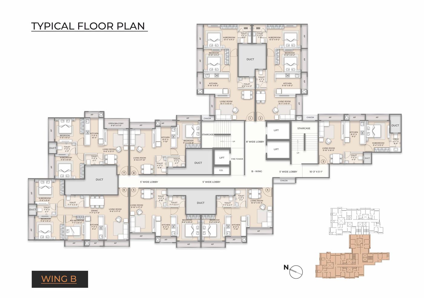 Typical floor plan for Wing B
