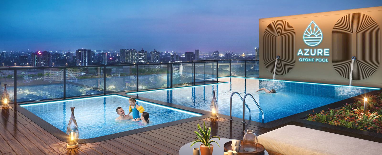 Swimming pool with deck and loungers